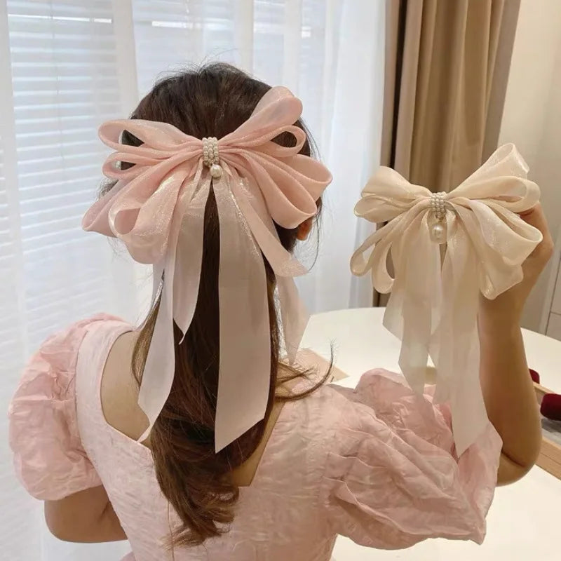 Ins Style New Korean Organza Butterfly Hairpin with Pearl